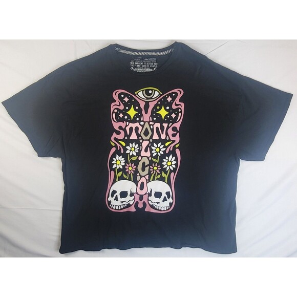 Volcom Mens One Size Fits Most Black Graphic T-Shirt Skull Streetwear Psych - Picture 1 of 6